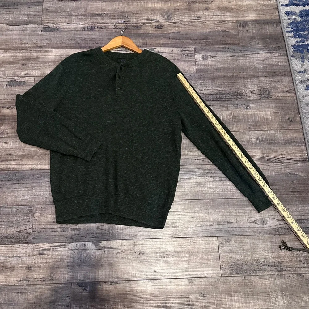 J Crew‎ Men's Dark Green Heathered Henley Sweater Long Sleeve Size L